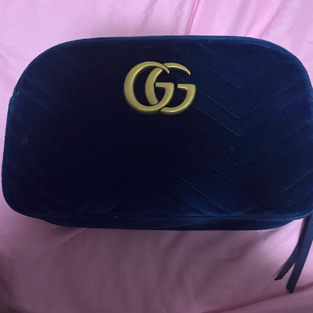 Gucci Navy Velvet Cosmetic Case with Gold Double G
